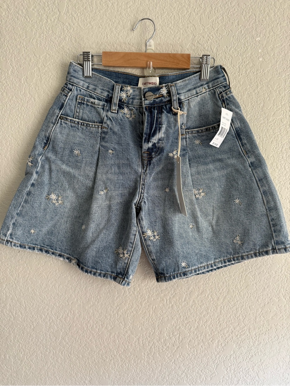 DRIFTWOOD embroidered floral denim shorts